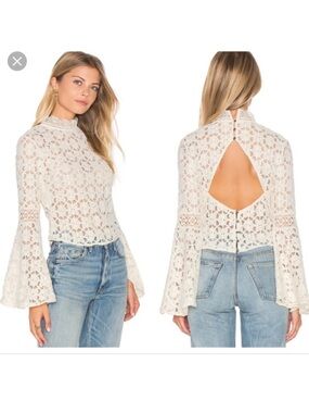 Free People Kiss and Bell Crochet Top Ivory Long Sleeve Boho Blouse XS